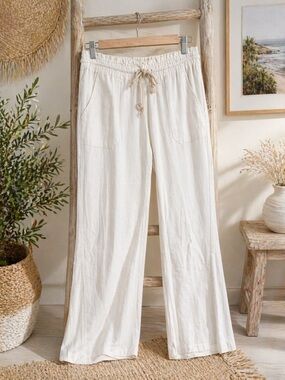 Roxy Linen Pants Women’s XL White Drawstring Wide Leg Beach Casual Lightweight